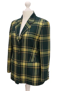 Vintage 90er Jahre Laurel 100 % Wolle grün und gelb karierter Tartan-Blazer - Bild 1 von 15