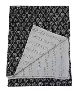Famosa colcha manta hecha a mano con estampado de bloques Kantha tamaño king - Imagen 1 de 8