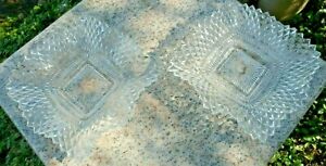 Indiana Glass Dish Tray Clear Diamond Point Ruffle Edge Square Lot of  2 Vintage