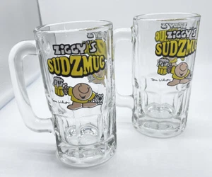 Ziggy Suds Tall Glass Mugs Vintage 1979 Beer Glasses Artist Tom Wilson - Picture 1 of 11