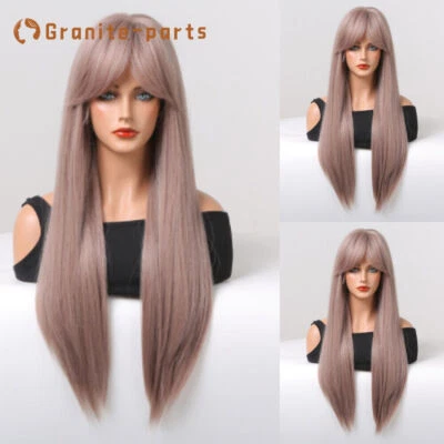 Long Straight Ash Purple Cosplay Full Wigs Costume Women Synthetic Cosplay Party - Image 1 of 4