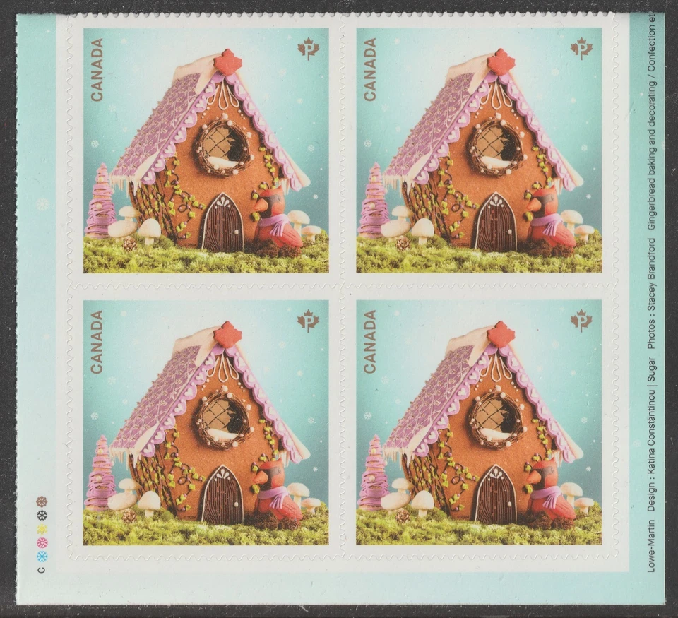 Canadá 3468 Casas de pan de jengibre de vacaciones Casa para pájaros P placa bloque 4 MNH 2024 Foto 1 de 1