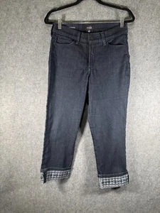 NYDJ Jeans Women 6 Blue Dark Wash Dayla Wide Cuff Capri Denim Lift Tuck - Picture 1 of 8
