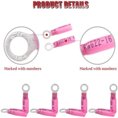 50/100x 22-18AWG Heat Shrink Ring Terminal Crimp Wire Connector #10/1/4''/5/16'' - Image 1 of 4