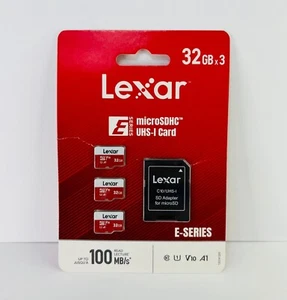 Lexar UHS-I E Series 3x32GB Micro SDHC With SD Adapter - Picture 1 of 2