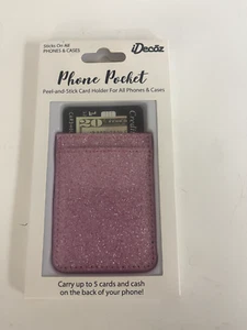 iDecoz Phone Pocket Stick On All Phone or Case Glitter Pink 5 Card Wallet GL339C - Picture 1 of 1