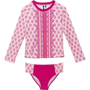 Aqua et Sol Girl's 14/16 Long Sleeve Rashguard & Bikini Bottom Swim Set - Picture 1 of 3