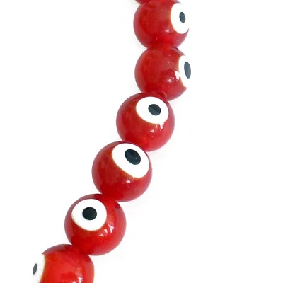 Glasperlen Lampwork Evil Eye rund 9-10 mm rot 38 Perlen Spacer nenad-design N144 - Bild 1 von 4