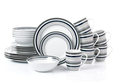 24pc Brompton Grey Stripe Dinner Set - Image 1 of 4
