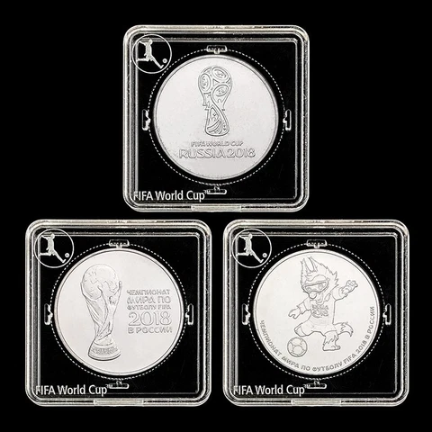 [H-8] Set 3 Coins, Russia 25 Rubles, 2018 FIFA World Cup, Square Box, UNC Cover