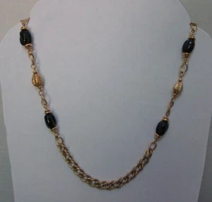 Goldtone Chain and Black Beaded Necklace (32 inches) - Picture 1 of 7