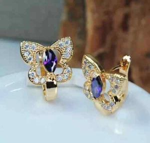 2.10Ct Marquise Lab Created Purple Amethyst Hoop Earrings 14K Yellow Gold Plated - Picture 1 of 7