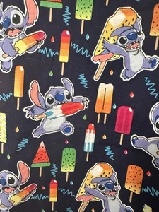 Disney Lilo & Stitch Women's Large Scrub Top Summer Navy Blue Popsicle Fun Cool - Picture 1 of 12