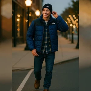 The North Face Jacket Mens M Blue Puffer Fleece Lined Insulated Zip Up NF0A3VLD - Picture 1 of 10