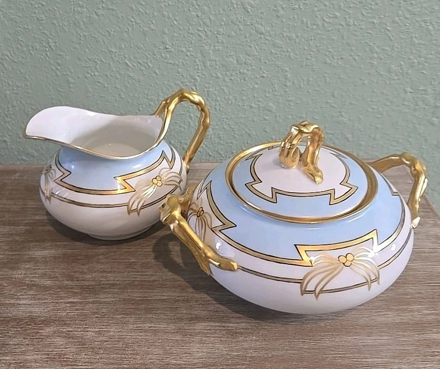 Rare Antique JP Limoges Gold Gilded Large Sugar Bowl & Creamer Set. - Image 1 of 4