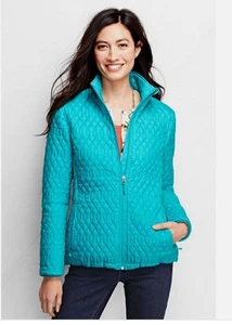 1X Lands End Primaloft Packable Puffer Coat Jacket Aqua Turquoise Blue - Picture 1 of 3