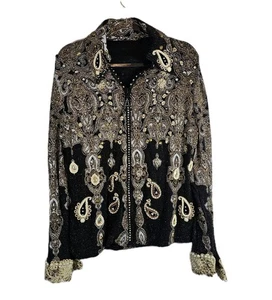 Gorgeous Handmade Ladies Show Jacket Zip Front Size Medium Black Gold Glitzy - Picture 1 of 5