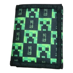 Boys Minecraft Creeper Trifold Wallet Black and Green - Picture 1 of 4
