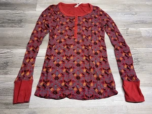 Free People Layering Floral Long Sleeve Waffle Top Henley Shirt Y2K Style Top M - Picture 1 of 6