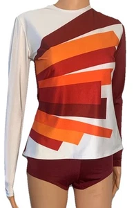 2 Pc Top And High Cut Boycut Bottoms Medium Maroon Orange White The Lineup - Picture 1 of 5