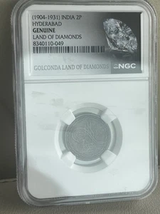India 1904-1931- 2P Paisa Hyderabad NGC Genuine Golconda Land Of Diamonds - Picture 1 of 3