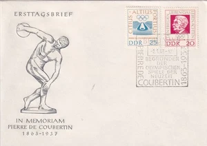 RDA FDC 939-40 SC 635-6 100 cumpleaños Pierre de Coubertin - Imagen 1 de 1