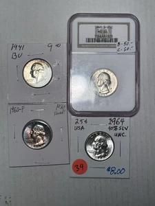 Lot Of 4 Silver Uncirculated Washington Quarters - Some Toned And NGC Slabbed! - Picture 1 of 10