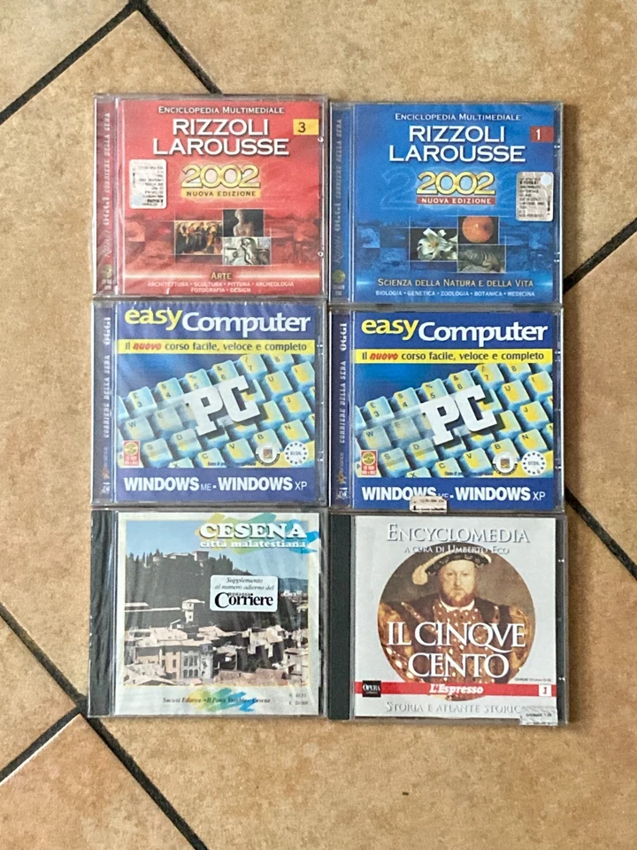 Lotto 6 CD ROM Enciclopedie Rizzoli Larousse Umberto Eco Cesena PC Vintage - Immagine 1 di 4