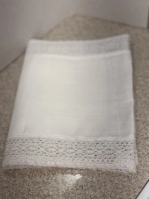 White Woven Table Runner W/ 3” Wide Hand Crochet Edging Xtra Long 15” X 92” - Image 1 of 4