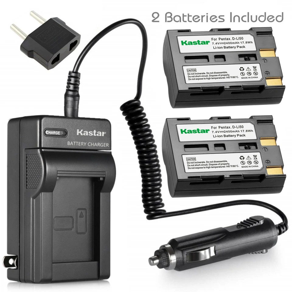 Kastar DLi50 Battery Charger for Pentax D-Li50 Samsung SLB-1647 Sigma BP-21 1 Norm Charger 2 Batteries