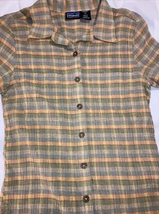 Patagonia Organic Cotton Windowpane Plaid Lightweight Women's Short Sleeve Shirt - Picture 1 of 21