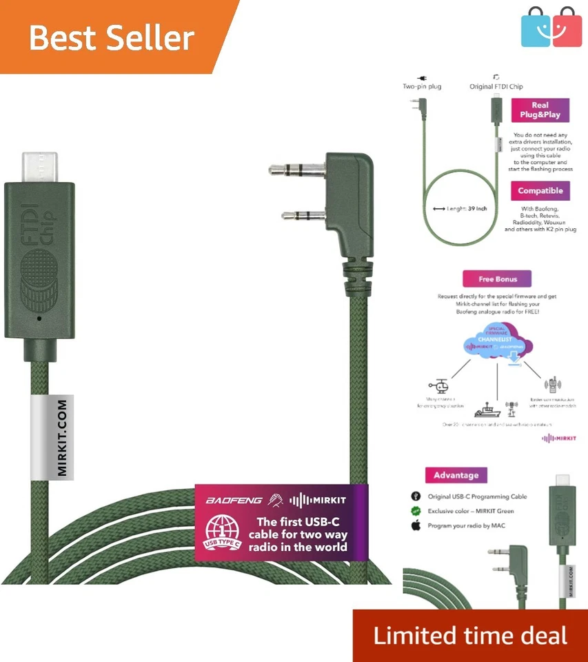 Baofeng USB-C Programming Cable with FTDI Chip - Compatible with Windows & Mac - Image 1 of 4