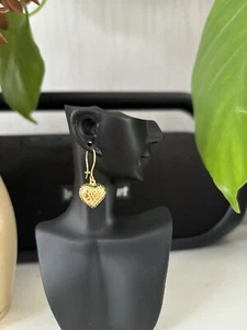 REAL 18ct SAUDI GOLD Heart Dangling Earrings - Picture 1 of 4