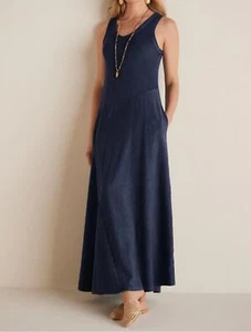 Soft Surroundings Bailey ärmelloses Maxikleid mit Taschen dunkelblau Größe S - Bild 1 von 12