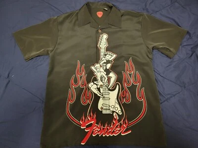 Camisa Fender abotonada para hombre guitarra gráfica mediana pinup niña negra roja blanca informal Foto 1 de 4
