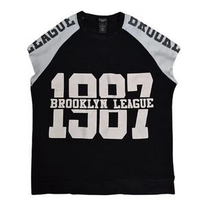 Vintage Pullover Fleece Sweater Women's "Brooklyn League 1987" Cut out Sleeves - Picture 1 of 12