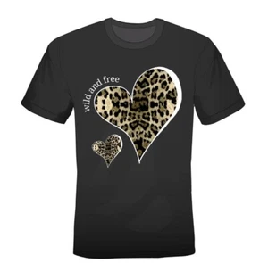 Damen Oversize Leopardenmuster Herz Wild and Free T-Shirt, Damen Sommer Top - Bild 1 von 2