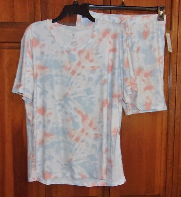 SO Pajamas Knit Top & Shorts - Blue/Peach Tie Dye - M -  NEW/TAGS  - Image 1 of 4