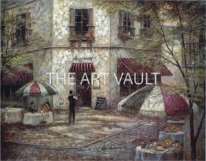 Ruane Manning Maggianos Romantic French Outdoor Restaurant 28x22 in - Picture 1 of 4