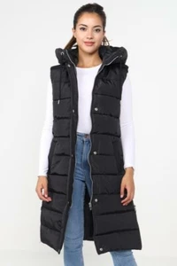 Ladies-Girls Long OR Mid Length Hood Puffer Padded Sleeveless Gilet - Picture 1 of 14