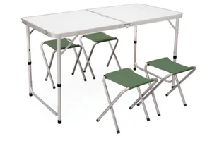 TAVOLO TAVOLINO DA PICNIC CON 4 SGABELLI TAVOLINO RICHIUDIBILE CAMPEGGIO 120X60 - Foto 1 di 13