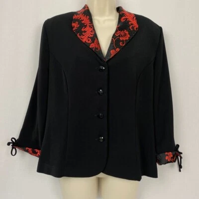 Винтажный Miss Dorby Blazer куртка 12 женщин черный красный парчи темно Academia готики - Изображение 1 из 4