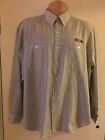 VINTAGE 80S MENS BUTTON DOWN COLLAR STRIPED EMBROIDERED CAR BAGGY SHIRT M/L