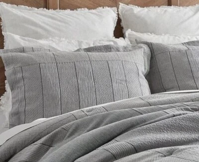 NUEVO CON ETIQUETAS PAR Southern Living Simplicity SAWYER KING Funda de Almohada Tejida Gris Algodón Foto 1 de 4