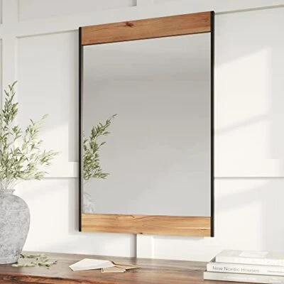  24x36 Wooden Farmhouse Wall Mirror - Modern Rustic Metal and Wood Frame  - Image 1 of 4