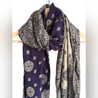 Bufanda bohemia bohemia de cachemira reversible con patrón púrpura para mujer, 100 % cachemir Foto 1 de 4