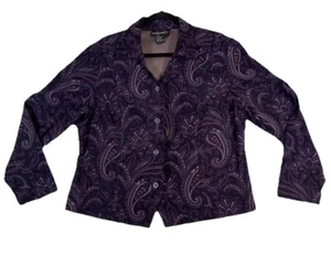 Requirements Women's Blazer Jacket Size XL Purple Paisley Boning Buttons - Picture 1 of 12