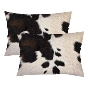 Cow Print Pillow Cover Queen Size Set of 2 Black and Brown Cowhide Western Fa... - Picture 1 of 4