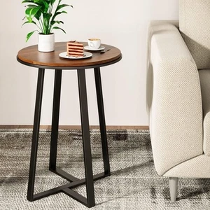 Dorriss Round End Tables, Small End Table Walnut Color MDF Top,Metal Frame - Picture 1 of 9