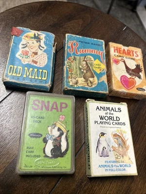 复古惠特曼宝藏套件迷你纸牌游戏 5 套作者 Hearts Snap Old Maid — 第 1/2 张图片